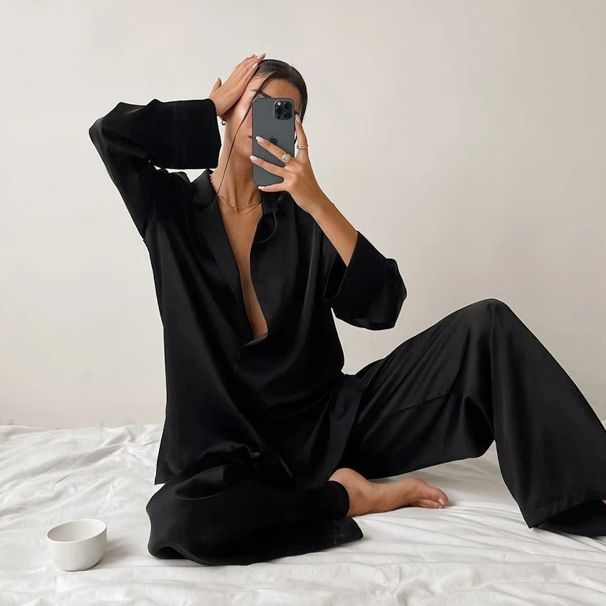 Ensemble femme deux pièces avec chemise à manches longues et pantalon large-Pajama set-Gigié