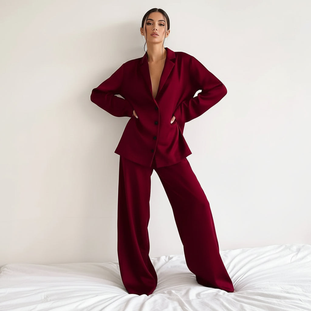 Ensemble femme deux pièces avec chemise à manches longues et pantalon large-Pajama set-Gigié