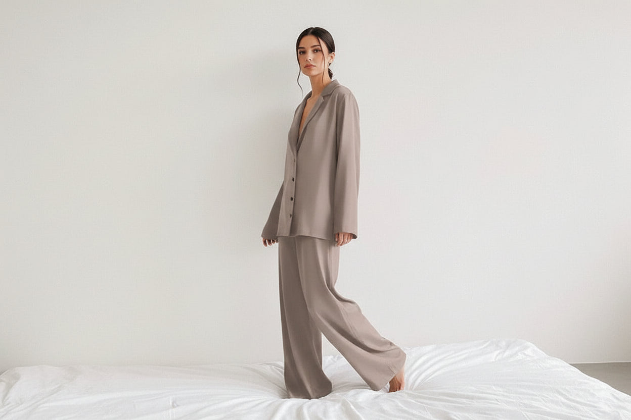 Ensemble femme deux pièces avec chemise à manches longues et pantalon large-Pajama set-Gigié