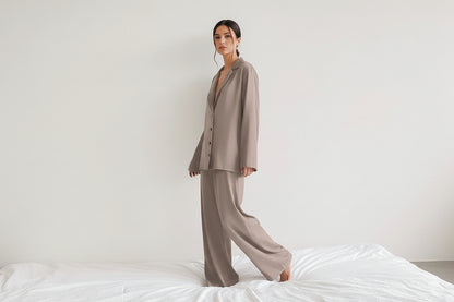 Ensemble femme deux pièces avec chemise à manches longues et pantalon large-Pajama set-Gigié