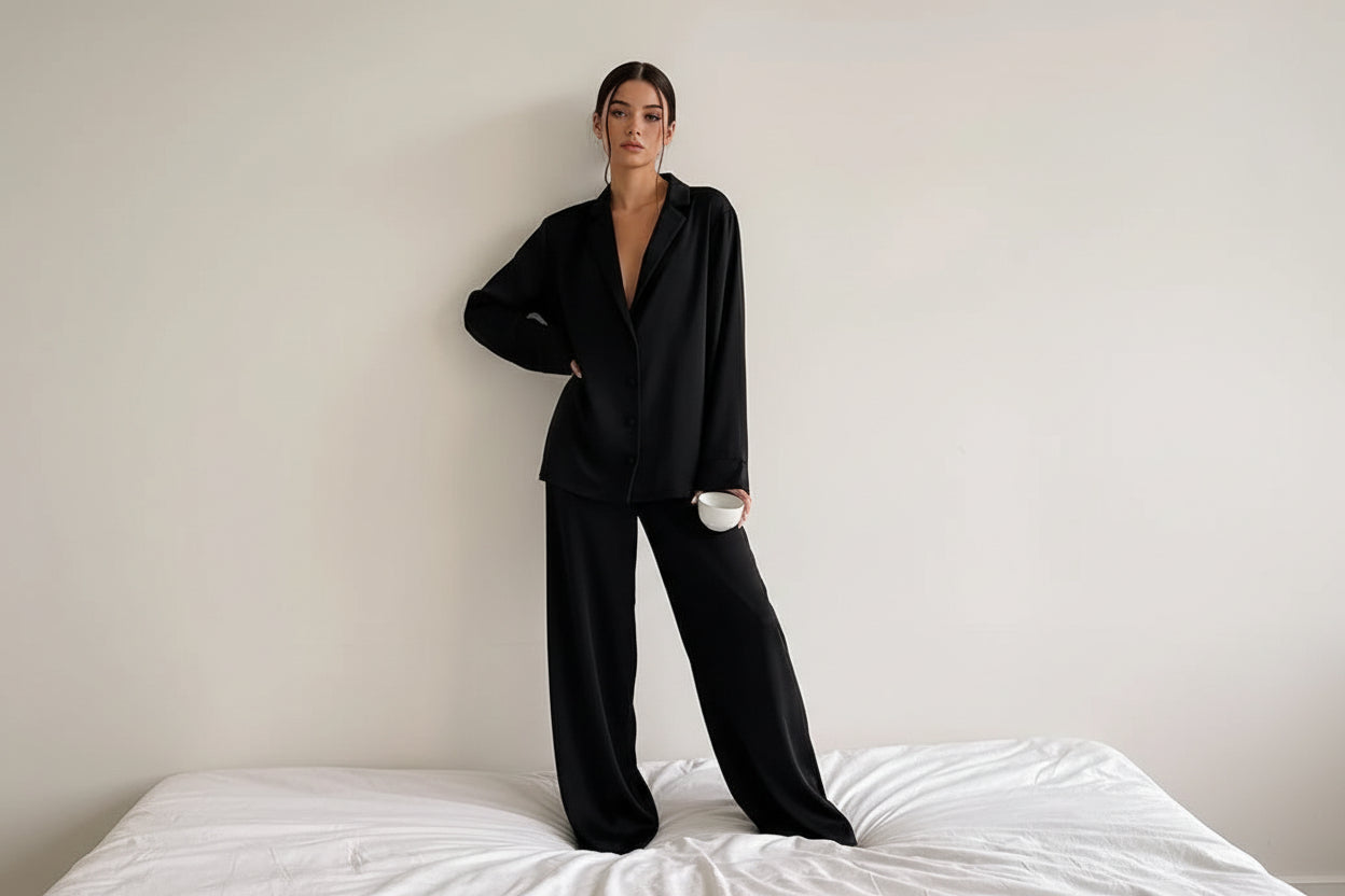 Ensemble femme deux pièces avec chemise à manches longues et pantalon large-Pajama set-Gigié