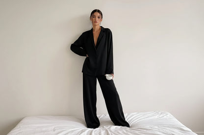 Ensemble femme deux pièces avec chemise à manches longues et pantalon large-Pajama set-Gigié