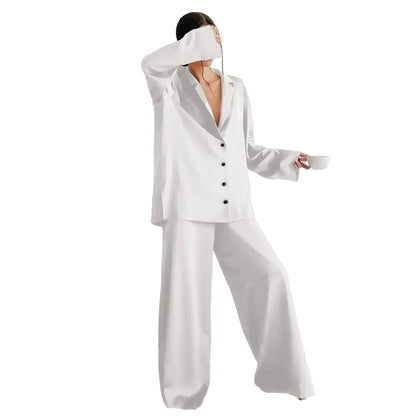 Ensemble femme deux pièces avec chemise à manches longues et pantalon large-Pajama set-Gigié