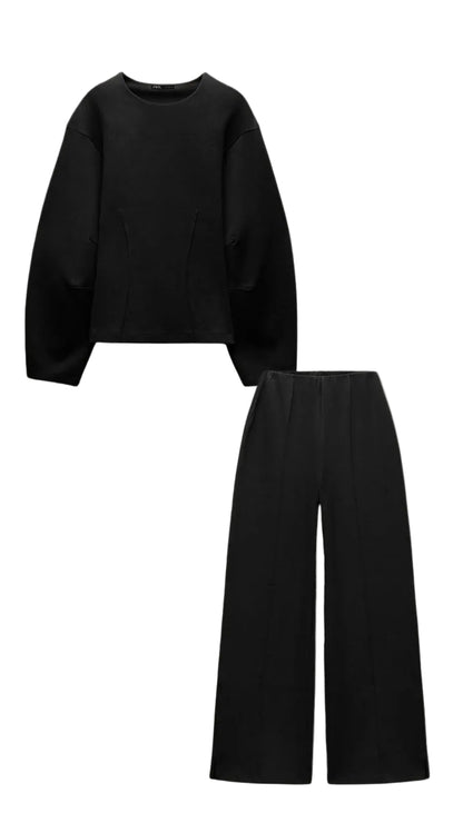 Ensemble femme deux pièces avec haut à manches longues et pantalon large-Sets for women-Gigié