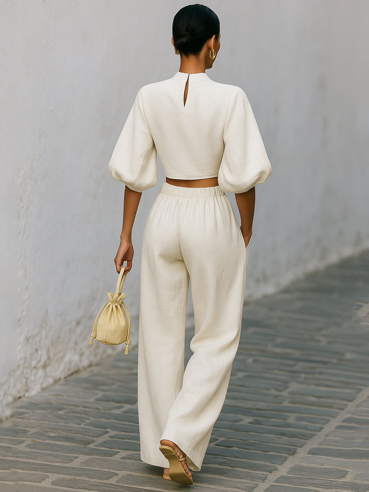 Ensemble Femme Haut Court et Pantalon à Jambes Larges-Sets for women-Gigié