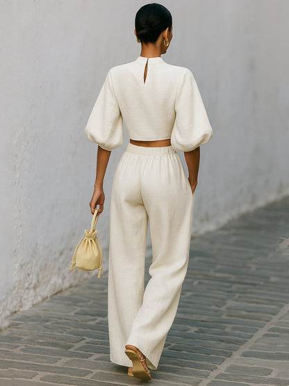 Ensemble Femme Haut Court et Pantalon à Jambes Larges-Sets for women-Gigié