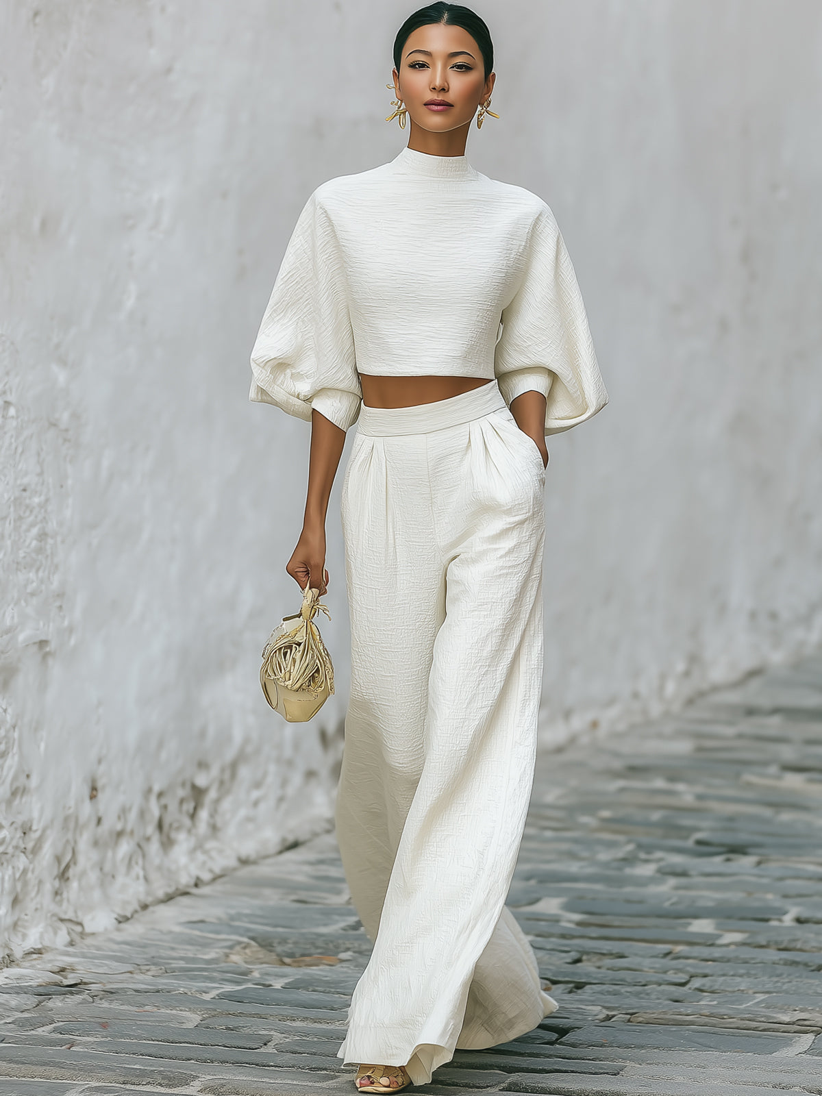 Ensemble Femme Haut Court et Pantalon à Jambes Larges-Sets for women-Gigié