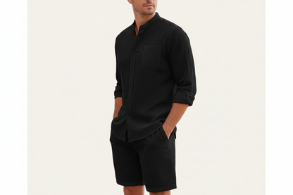 Ensemble homme avec chemise à col montant et short à taille élastique-Sets for Men-Gigié