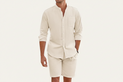 Ensemble homme avec chemise à col montant et short à taille élastique-Sets for Men-Gigié