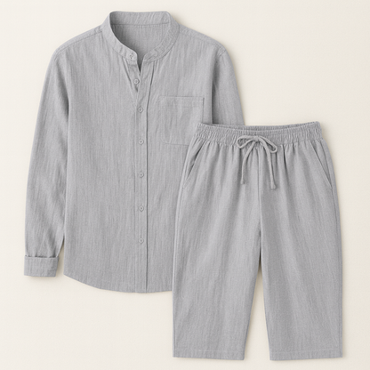 Ensemble homme avec chemise à col montant et short à taille élastique-Sets for Men-Gigié