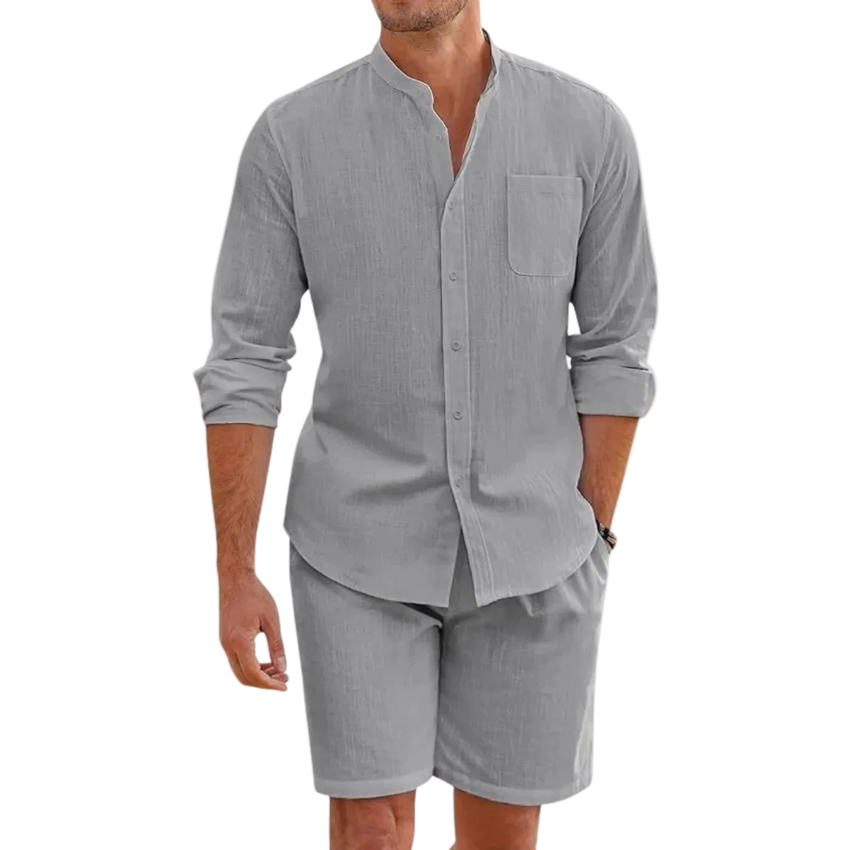 Ensemble homme avec chemise à col montant et short à taille élastique-Sets for Men-Gigié