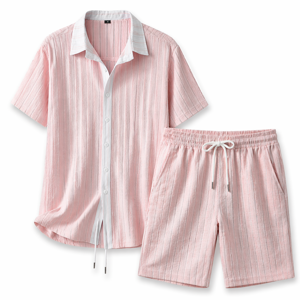 Ensemble homme avec chemise à manches courtes avec col et boutons et short avec taille élastique et cordon de serrage-Sets for Men-Gigié