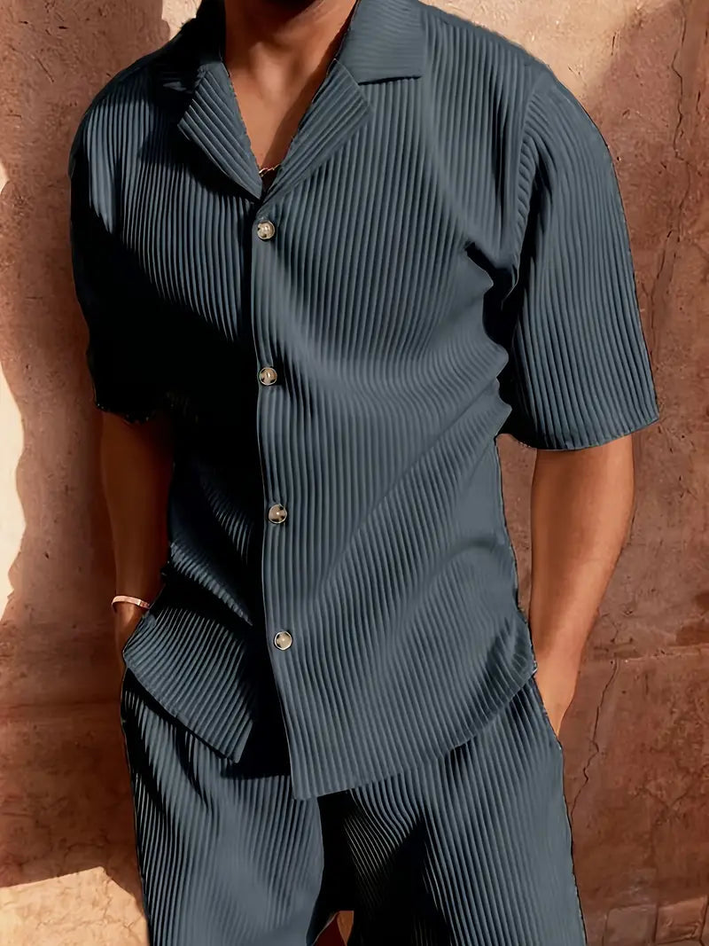 Ensemble homme avec chemise à manches courtes et short texturé-Sets for Men-Gigié
