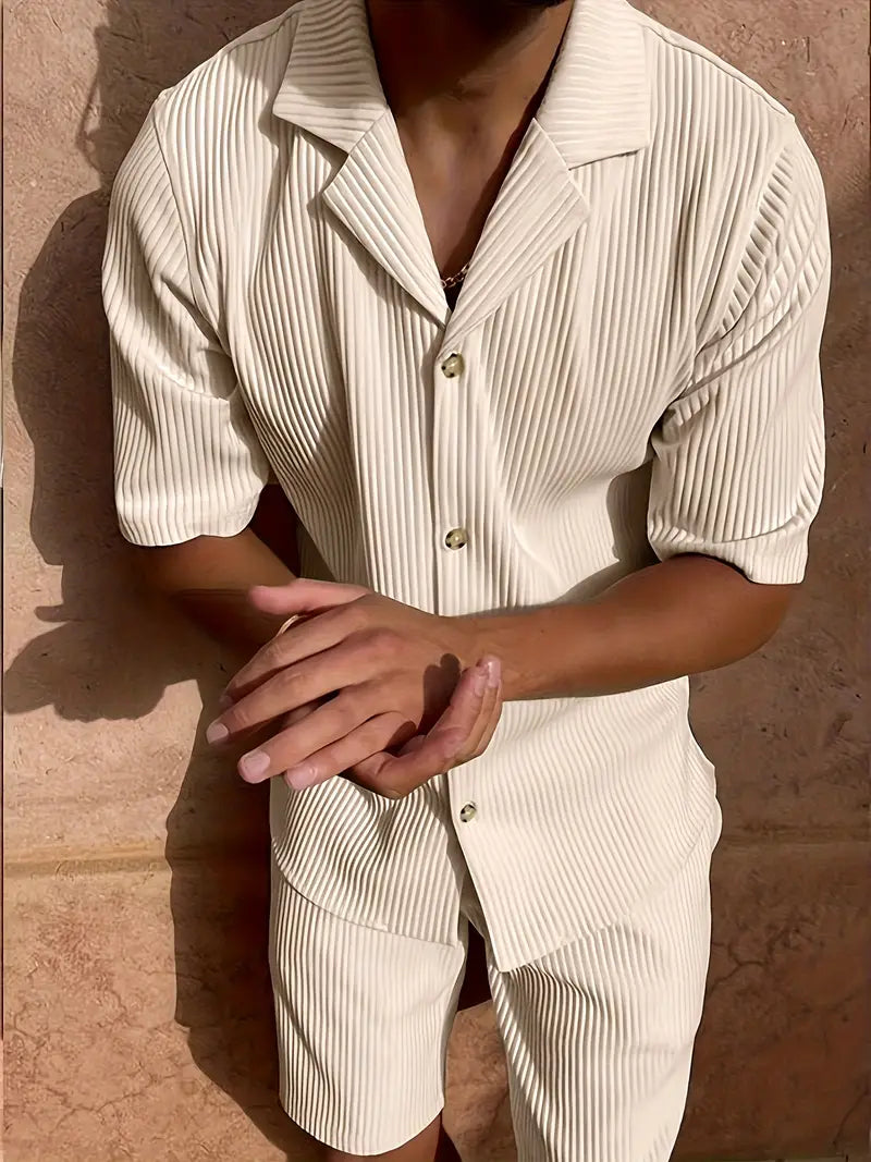 Ensemble homme avec chemise à manches courtes et short texturé-Sets for Men-Gigié