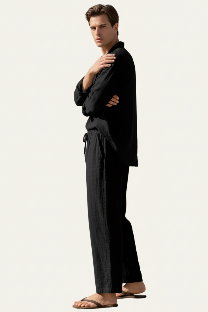 Ensemble homme avec chemise à manches longues et pantalon à cordon-Sets for Men-Gigié