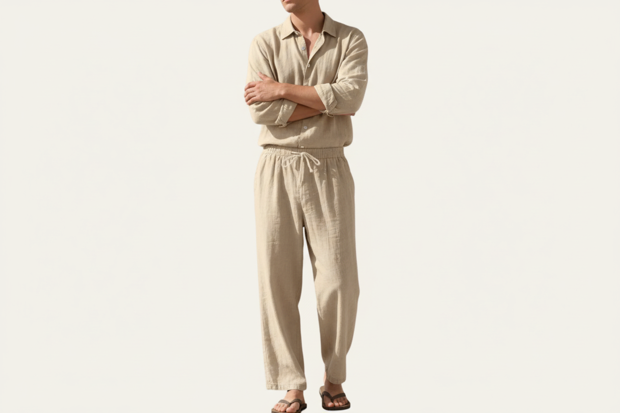 Ensemble homme avec chemise à manches longues et pantalon à cordon-Sets for Men-Gigié