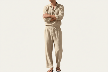 Ensemble homme avec chemise à manches longues et pantalon à cordon-Sets for Men-Gigié