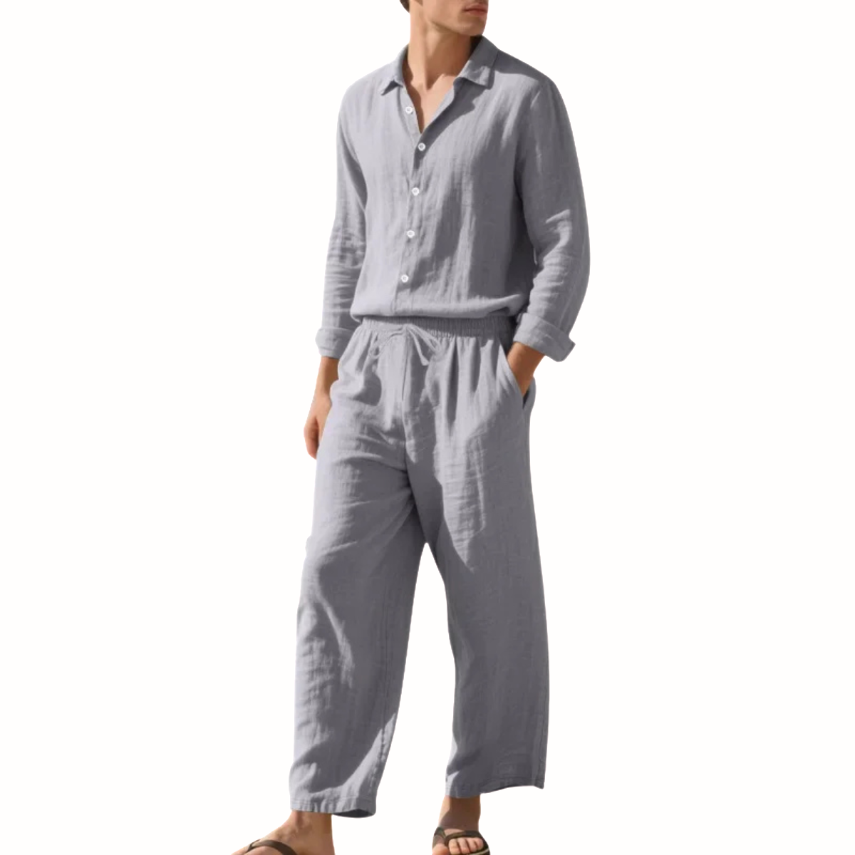 Ensemble homme avec chemise à manches longues et pantalon à cordon-Sets for Men-Gigié