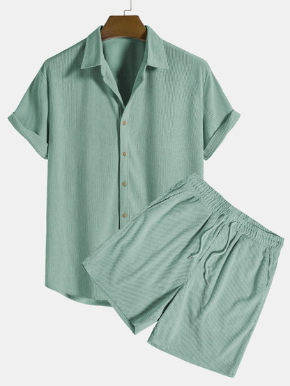Ensemble Homme Deux Pièces Chemise à Manches Courtes avec Boutons et Short à Taille Élastique-Sets for Men-Gigié