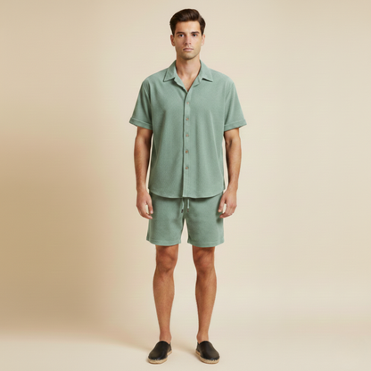 Ensemble Homme Deux Pièces Chemise à Manches Courtes avec Boutons et Short à Taille Élastique-Sets for Men-Gigié
