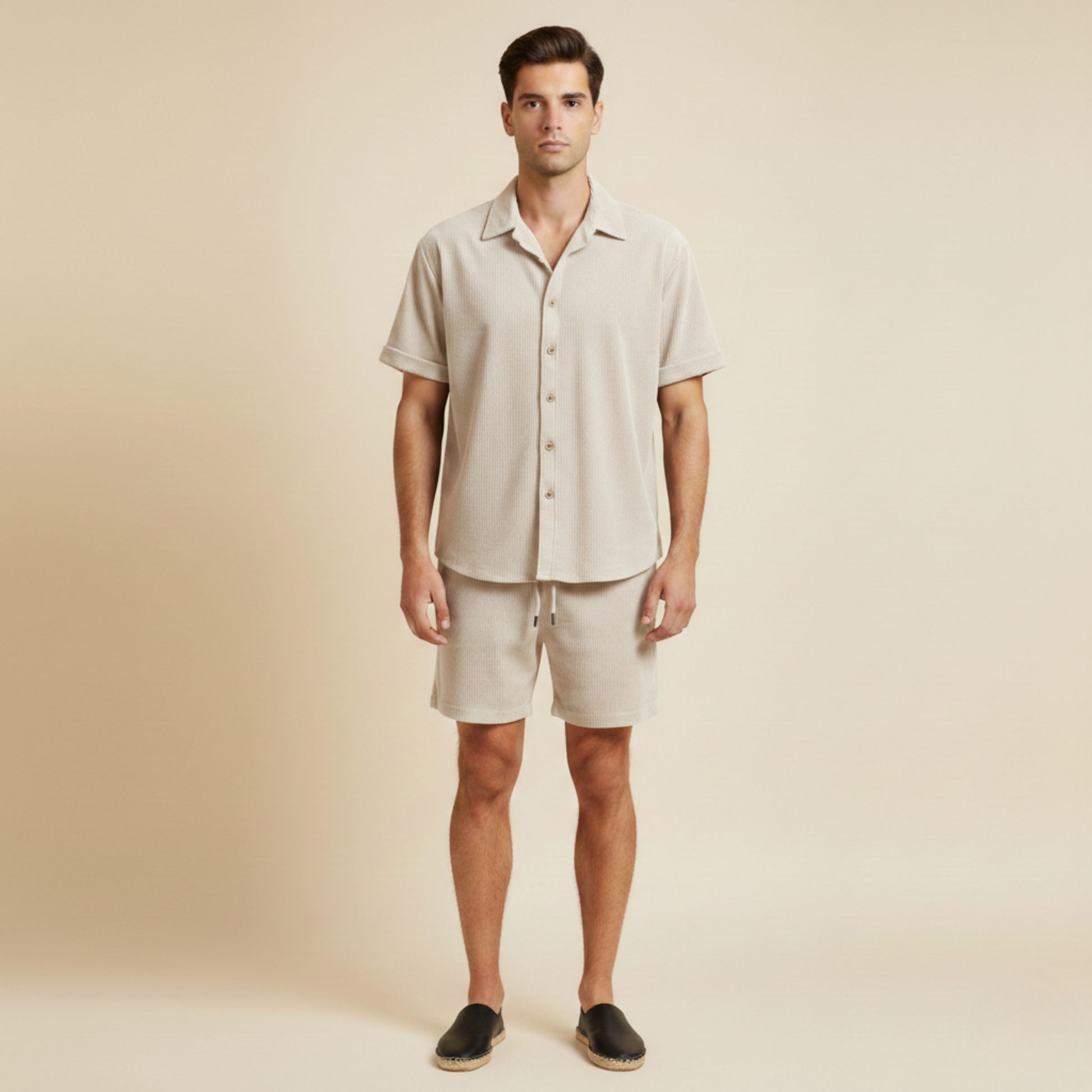 Ensemble Homme Deux Pièces Chemise à Manches Courtes avec Boutons et Short à Taille Élastique-Sets for Men-Gigié