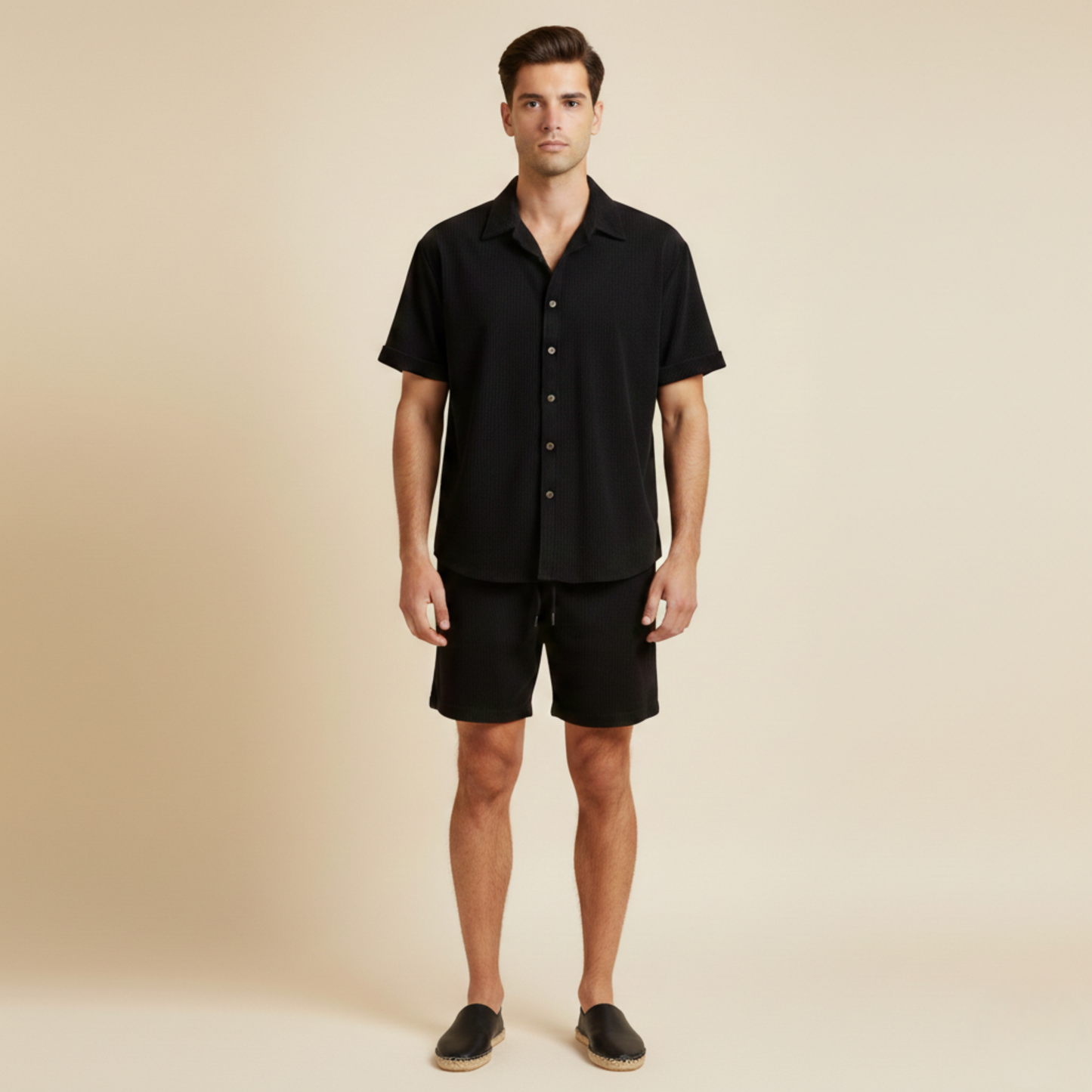 Ensemble Homme Deux Pièces Chemise à Manches Courtes avec Boutons et Short à Taille Élastique-Sets for Men-Gigié