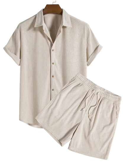 Ensemble Homme Deux Pièces Chemise à Manches Courtes avec Boutons et Short à Taille Élastique-Sets for Men-Gigié