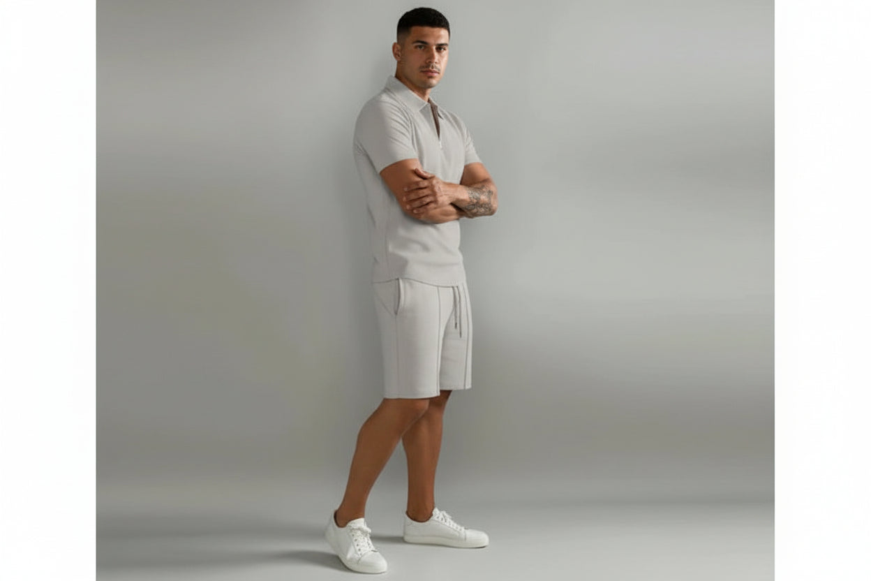 Ensemble Homme Deux Pièces Polo à Manches Courtes avec Fermeture Zippée et Short-Sets for Men-Gigié