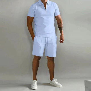 Ensemble Homme Deux Pièces Polo à Manches Courtes avec Fermeture Zippée et Short-Sets for Men-Gigié