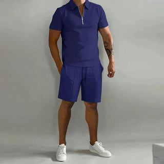 Ensemble Homme Deux Pièces Polo à Manches Courtes avec Fermeture Zippée et Short-Sets for Men-Gigié