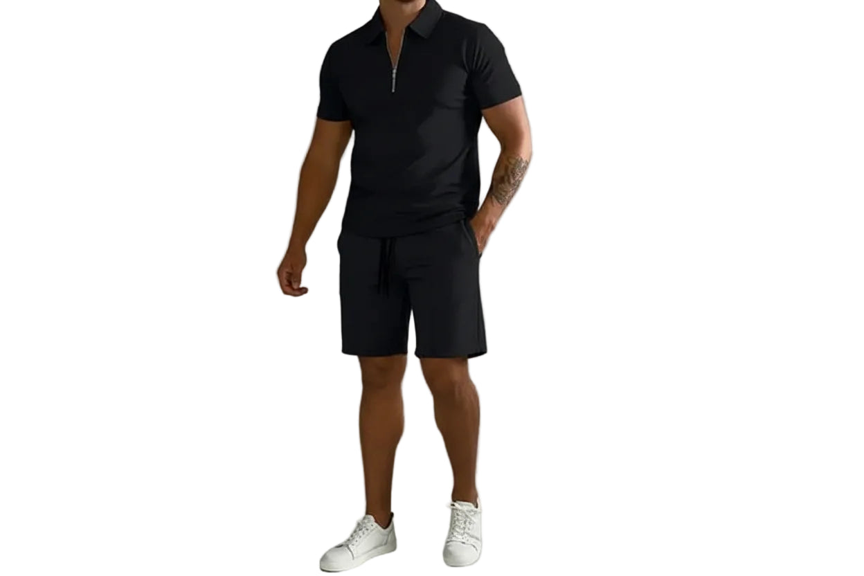 Ensemble Homme Deux Pièces Polo à Manches Courtes avec Fermeture Zippée et Short-Sets for Men-Gigié