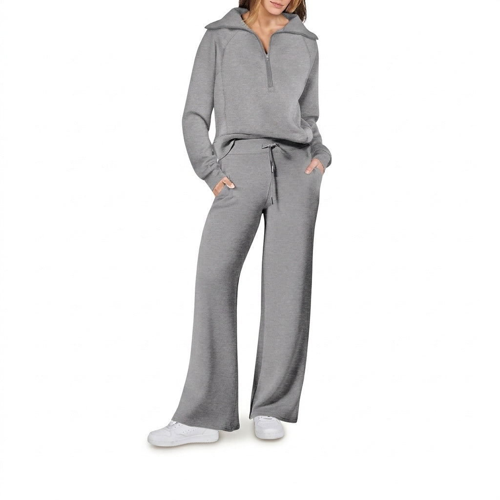 Ensemble pull à quart de zip et pantalon large pour femme 1