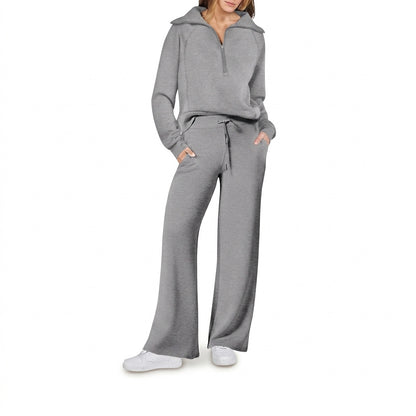 Ensemble pull à quart de zip et pantalon large pour femme 1