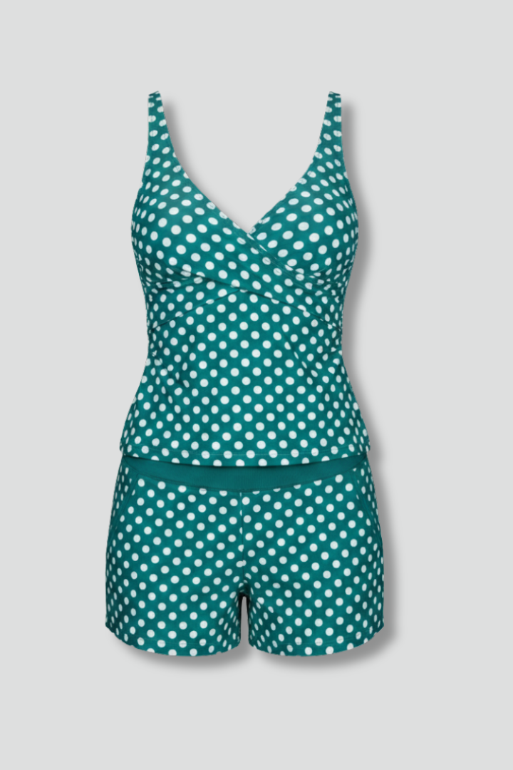 Ensemble tankini femme à motif à pois avec short-Women swimwear-Gigié