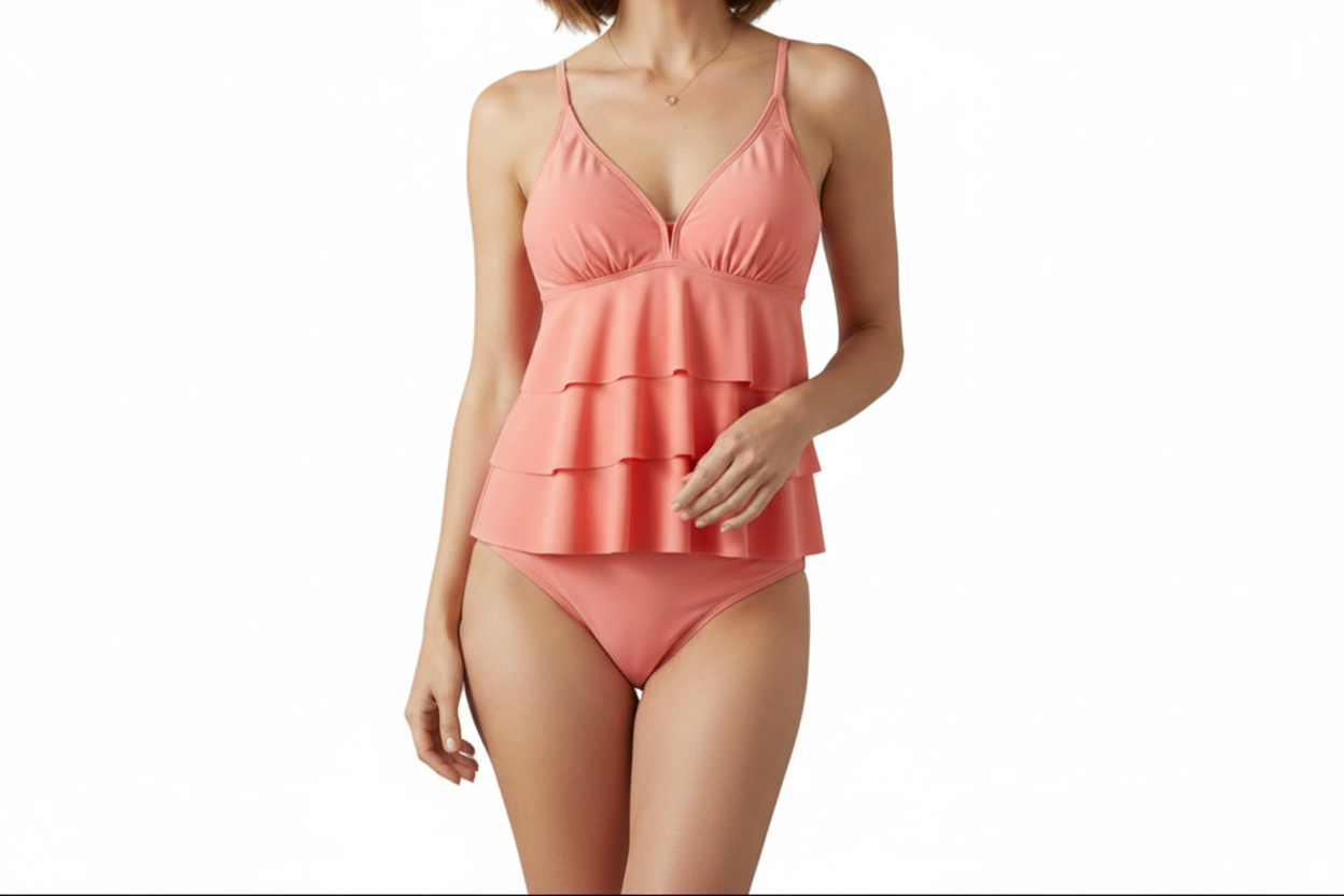 Ensemble tankini femme avec encolure en V et partie frontale à volants étagés-Women swimwear-Gigié