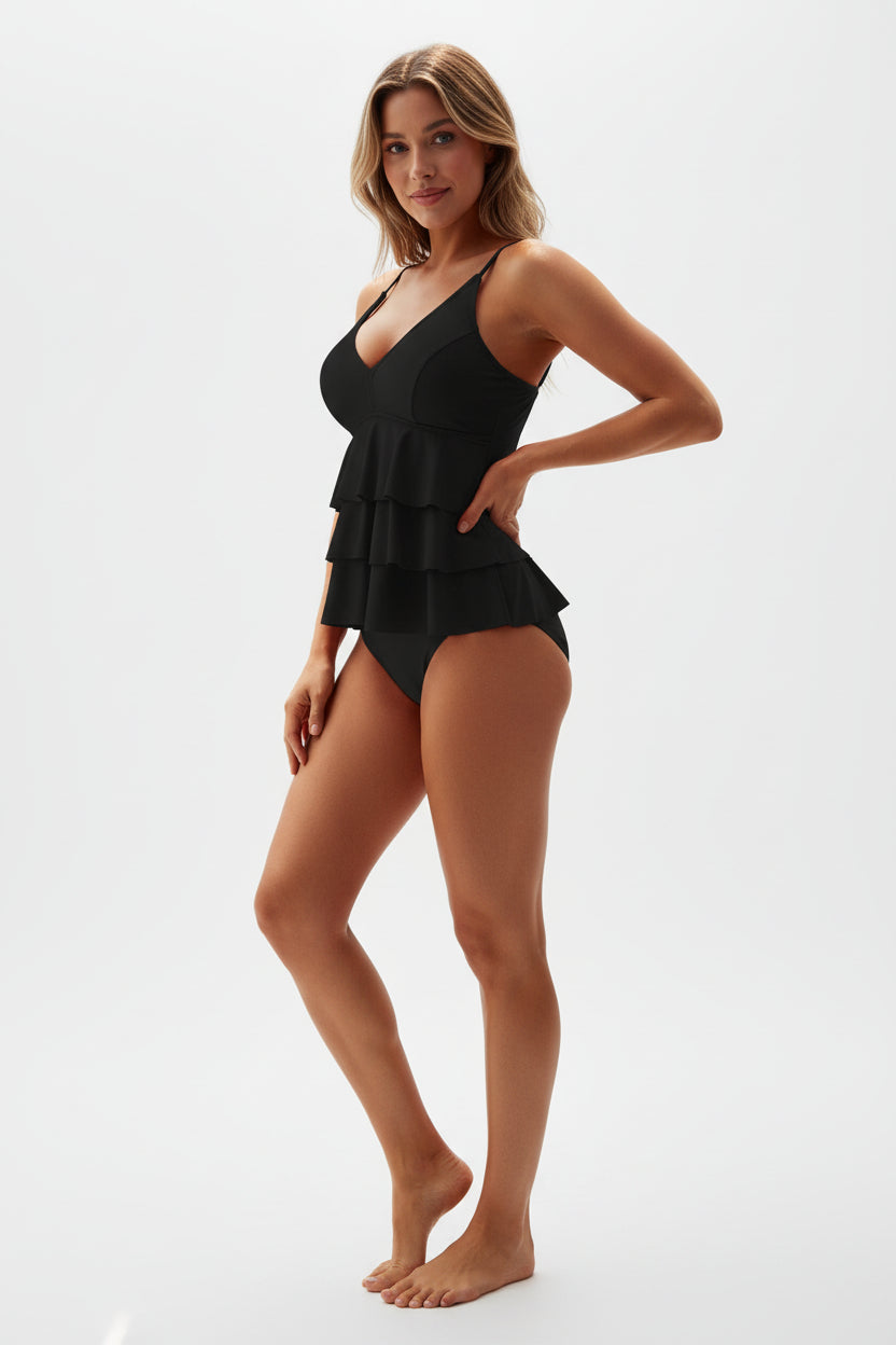 Ensemble tankini femme avec haut à volants et bretelles-Women swimwear-Gigié