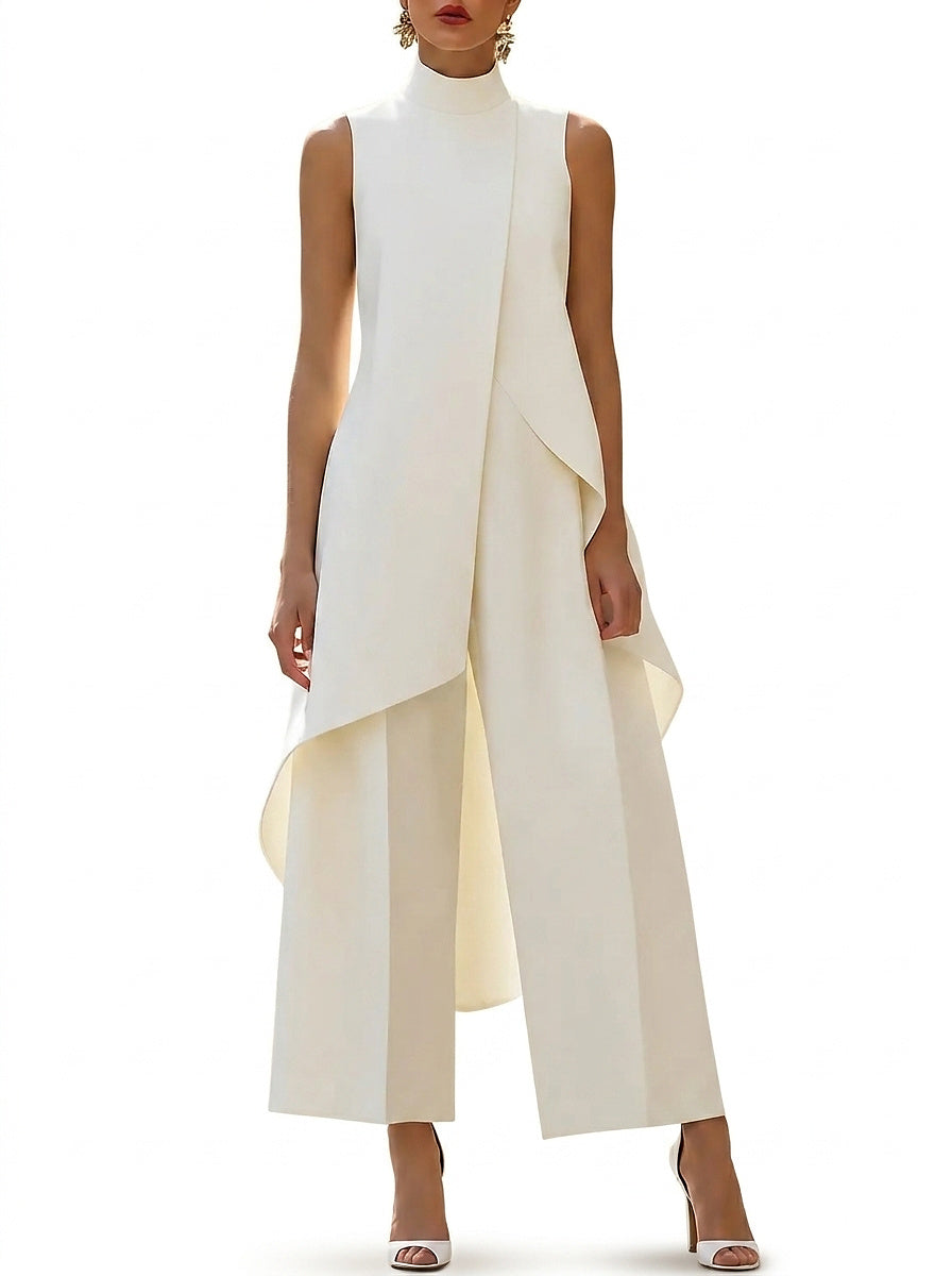 Ensemble tunique sans manches à col montant et pantalon large pour femme 1