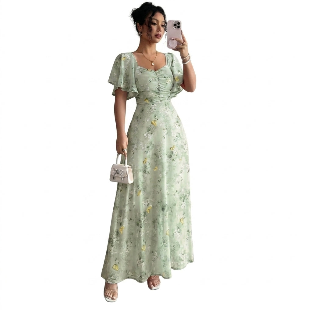 Femme, robe longue à imprimé floral et manches volantées | imported-image-5