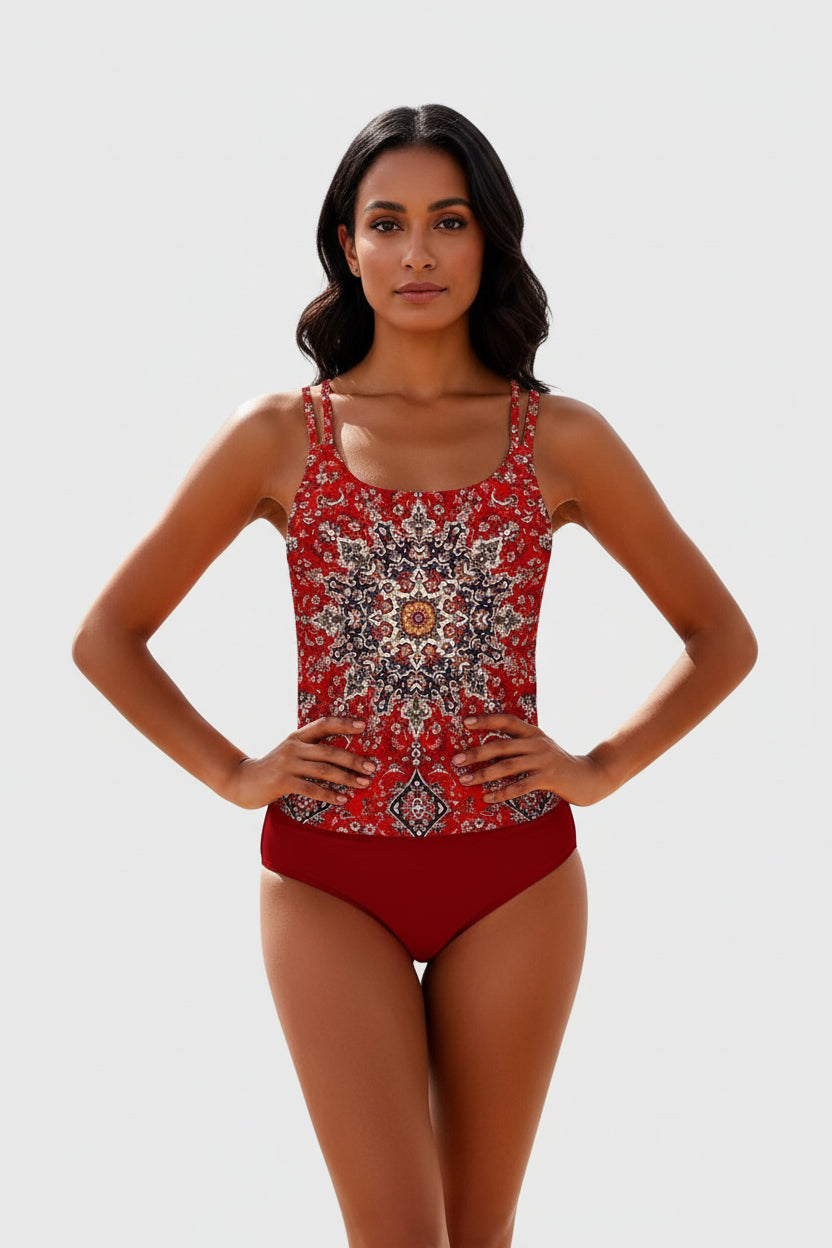 Ensemble tankini femme avec haut à motif et bas de bikini