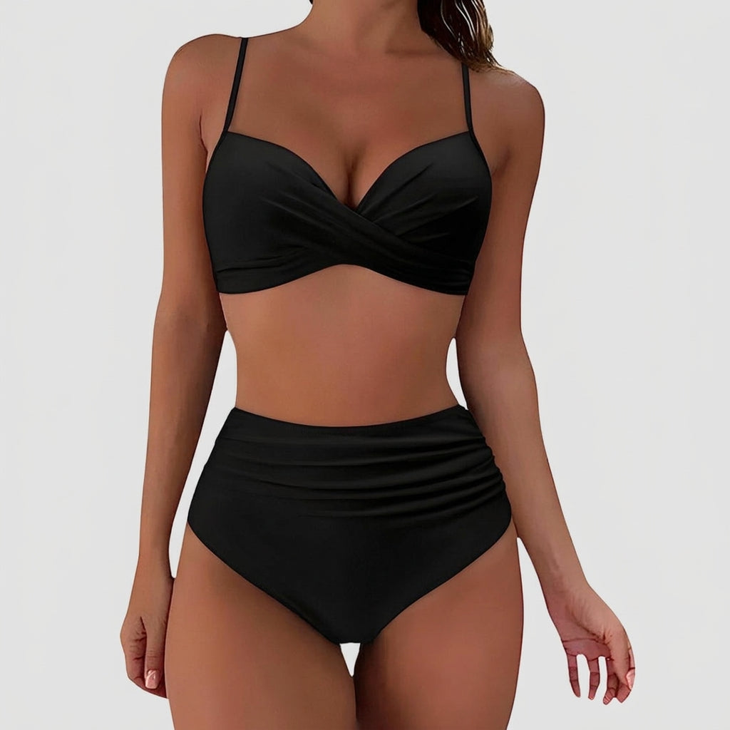 Femme Bikini à Haut Croisé et Bas Taille Haute à Fronces-Women swimwear-Gigié