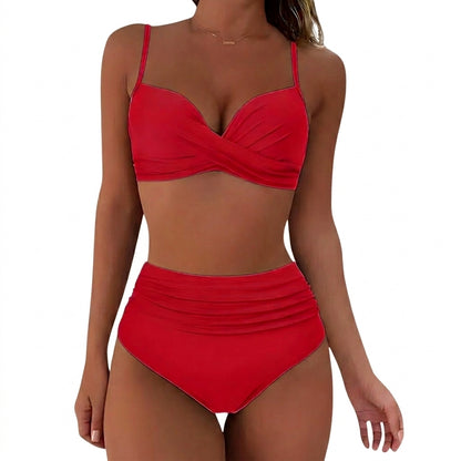Femme Bikini à Haut Croisé et Bas Taille Haute à Fronces | imported-image-4