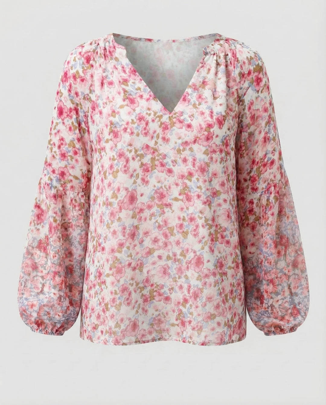 Femme Blouse à encolure en V avec motif floral et manches longues-Blouse for women-Gigié