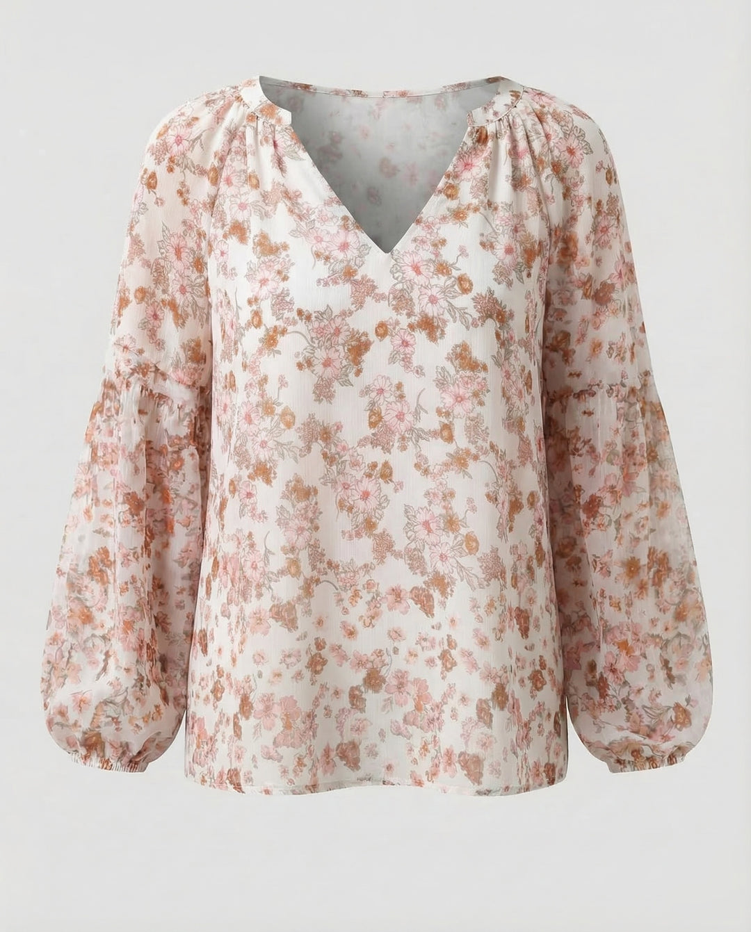 Femme Blouse à encolure en V avec motif floral et manches longues-Blouse for women-Gigié