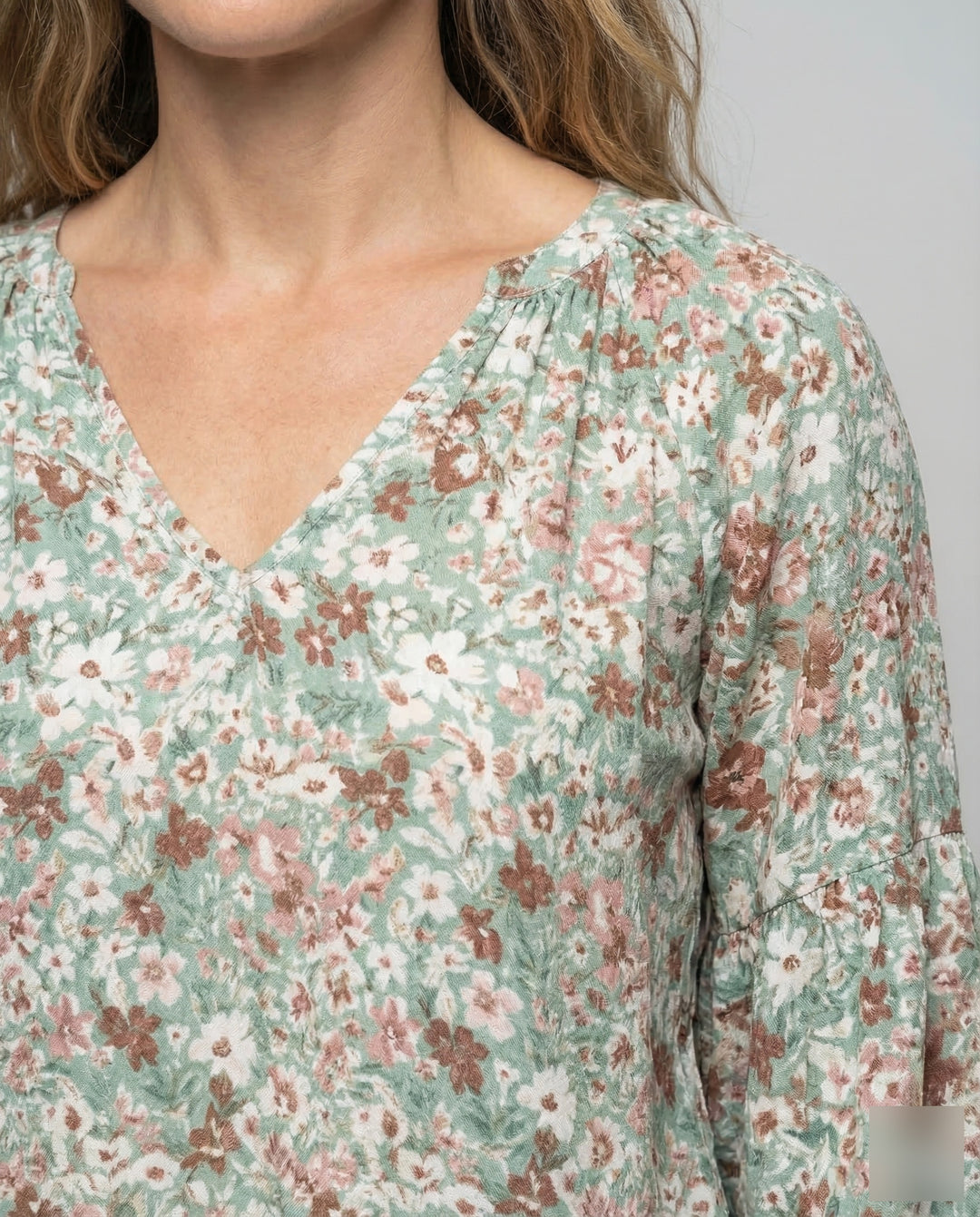 Femme Blouse à encolure en V avec motif floral et manches longues-Blouse for women-Gigié