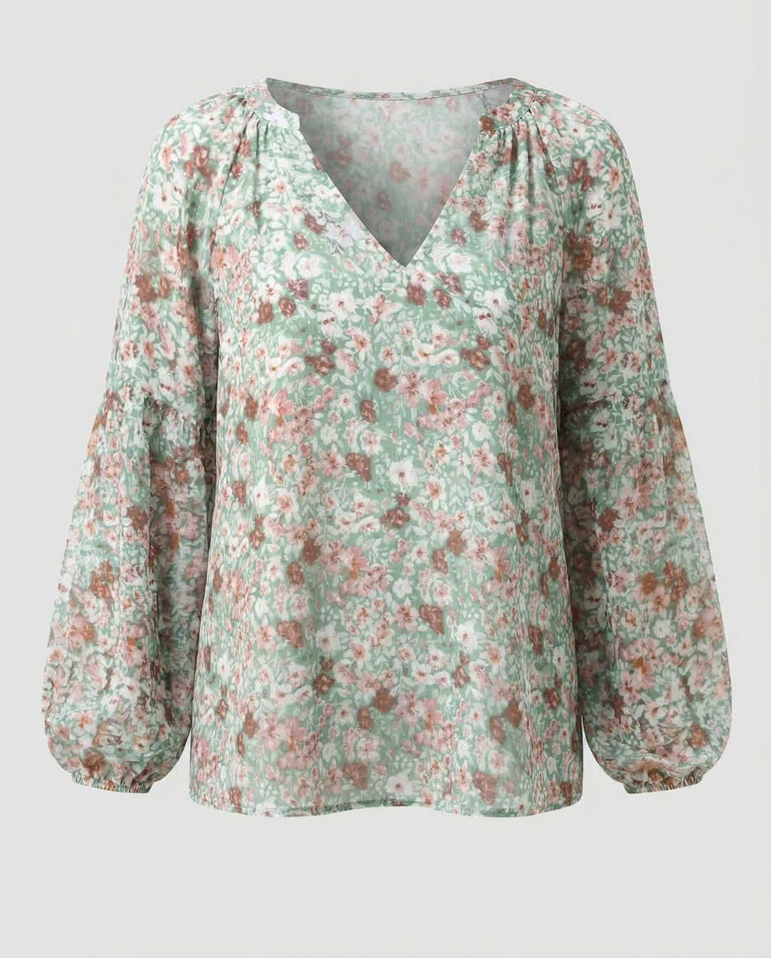 Femme Blouse à encolure en V avec motif floral et manches longues-Blouse for women-Gigié