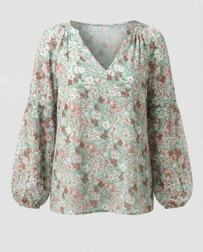 Femme Blouse à encolure en V avec motif floral et manches longues-Blouse for women-Gigié