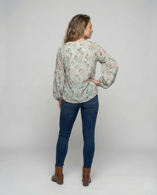 Femme Blouse à encolure en V avec motif floral et manches longues-Blouse for women-Gigié