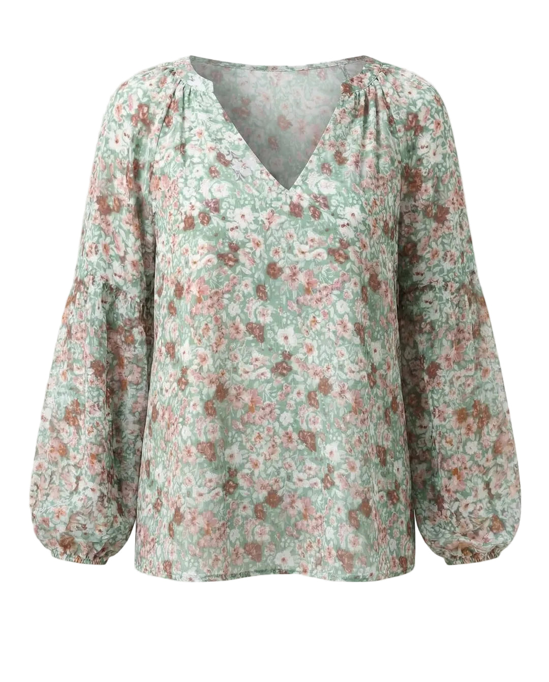Femme Blouse à encolure en V avec motif floral et manches longues-Blouse for women-Gigié