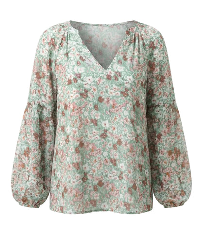 Femme Blouse à encolure en V avec motif floral et manches longues-Blouse for women-Gigié