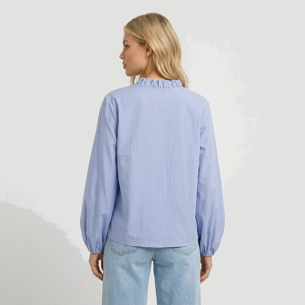 Blouse Women Loose Fit Long Sleeve Ruffle Detail Design 2